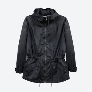 COLUMBIA Full Zip Nylon Windbreaker with Hood Size L Black